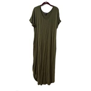 Discreet Olive V-Neck Maxi Dress